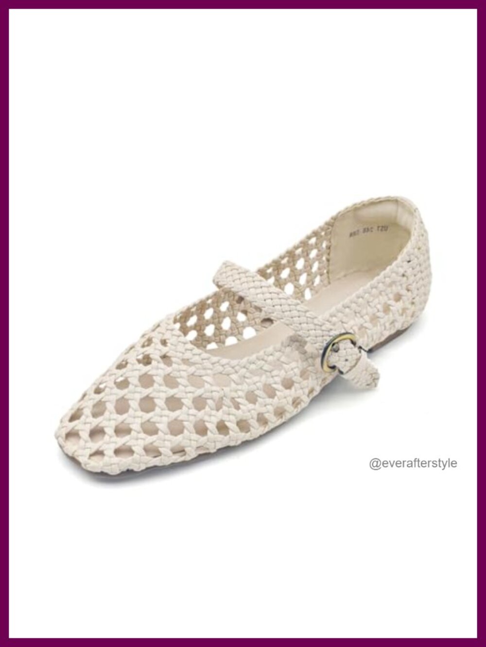 Hand Woven Mary Jane Flats Square Toe Mesh Ballet Flat Braided Buckle Memory